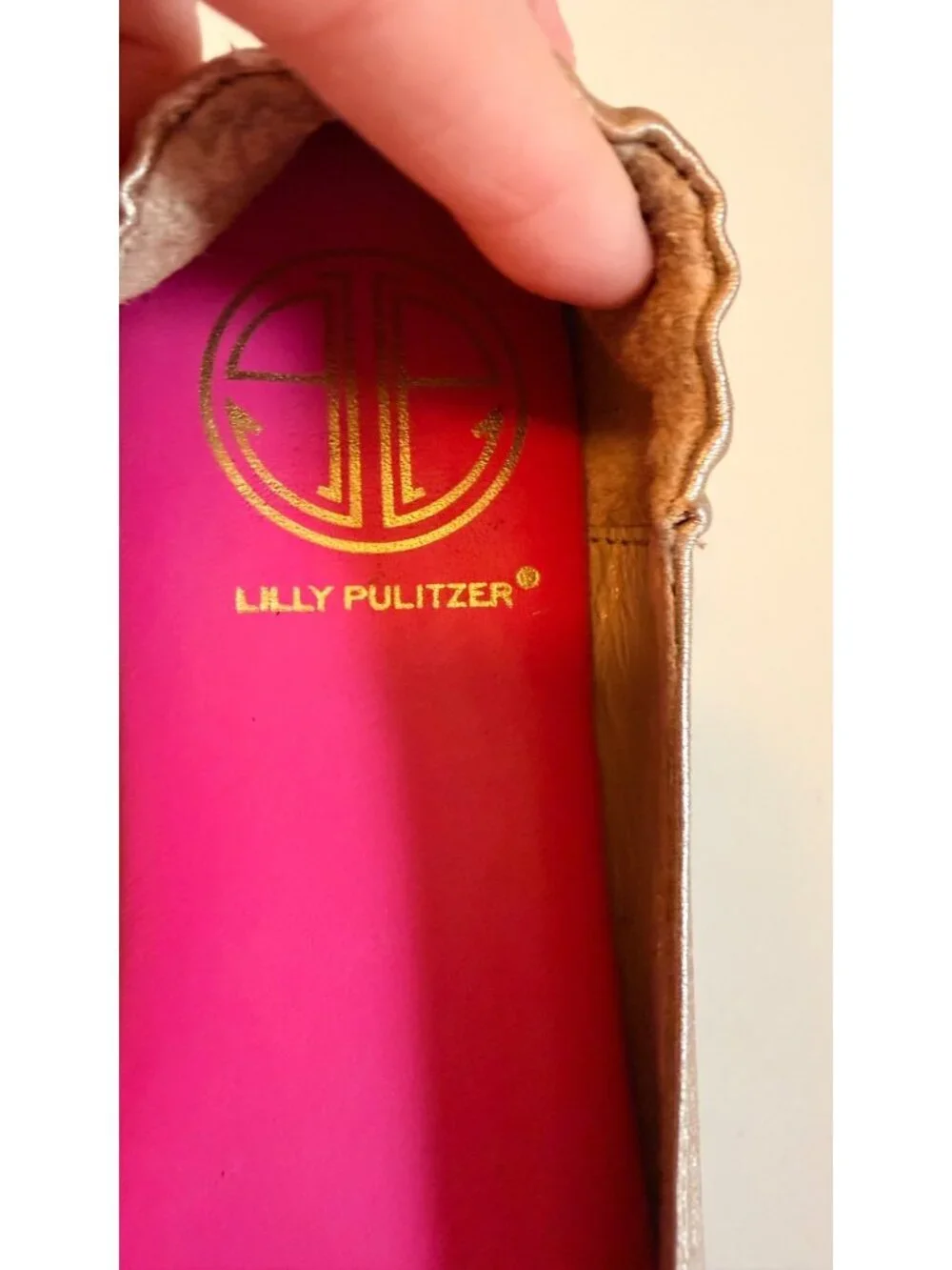 Lilly Pulitzer Gold Ballet Flats With Logo Emblem Size 7.5M Leather Upper